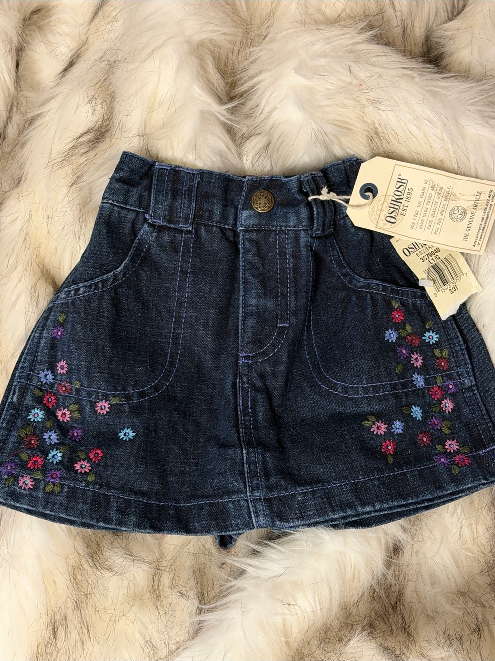 NWT OshKosh B'gosh Dark Denim Floral Embroidered Girls' Skirt